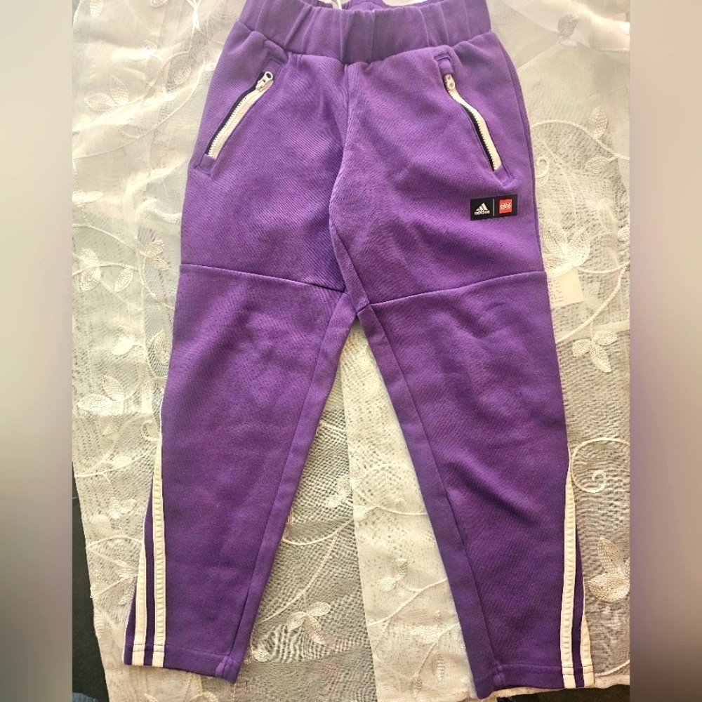 Adidas x Leggo purple joggers sweatpants size 7-8Y - Picture 1 of 6
